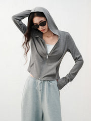 Women's Casual Hooded Slim-Fit Sweatshirt Jacket