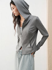 Women's Casual Hooded Slim-Fit Sweatshirt Jacket