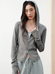 Women's Casual Hooded Slim-Fit Sweatshirt Jacket