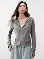 Women's Casual Hooded Slim-Fit Sweatshirt Jacket