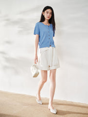 Women's Intellectual Cable-Knit Short-Sleeve Sweater