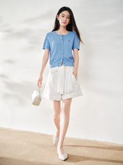 Women's Intellectual Cable-Knit Short-Sleeve Sweater