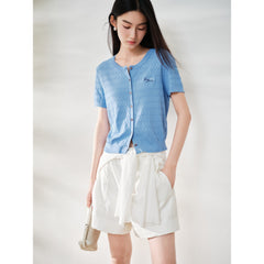 Women's Intellectual Cable-Knit Short-Sleeve Sweater