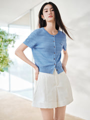 Women's Intellectual Cable-Knit Short-Sleeve Sweater