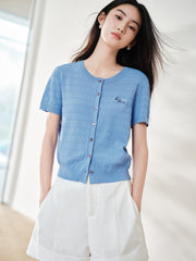 Women's Intellectual Cable-Knit Short-Sleeve Sweater
