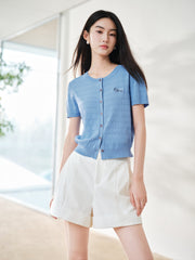 Women's Intellectual Cable-Knit Short-Sleeve Sweater