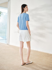 Women's Intellectual Cable-Knit Short-Sleeve Sweater
