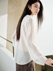 Women's Tencel Sheer Ruffle Long-Sleeve Shirt
