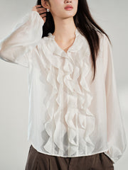Women's Tencel Sheer Ruffle Long-Sleeve Shirt