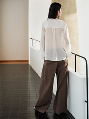 Women's Tencel Sheer Ruffle Long-Sleeve Shirt