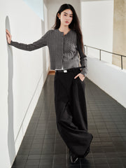 Women's Grey Cable-Knit Cropped Cardigan