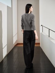 Women's Grey Cable-Knit Cropped Cardigan