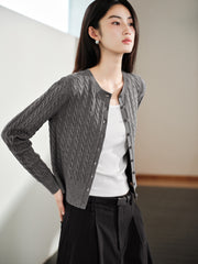 Women's Grey Cable-Knit Cropped Cardigan