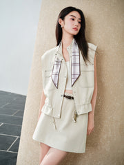 Women's Cargo Structured Shoulder Vest with Scarf Detail