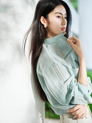 Women's Casual Short Shirt-Style Stand-Collar Jacket