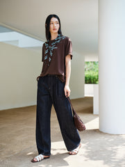 Women's Casual Contrast-Color Embroidered  T-Shirt