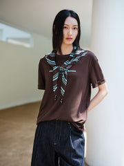 Women's Casual Contrast-Color Embroidered  T-Shirt
