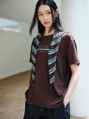 Women's Casual Contrast-Color Embroidered  T-Shirt