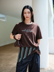 Women's Casual Contrast-Color Embroidered  T-Shirt