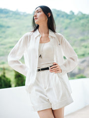 Women's casual lightweight sheer long-sleeve blouse