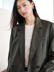 Women's casual double-breasted wool blazer