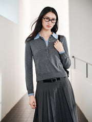 Women's French-style faux-layer knit sweater