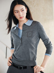 Women's French-style faux-layer knit sweater