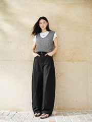 Women's Casual High-Rise Self-Tie Belt Curved-Leg Pants