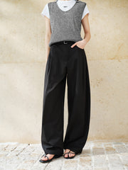 Women's Casual High-Rise Self-Tie Belt Curved-Leg Pants