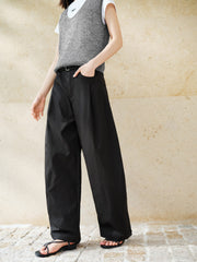 Women's Casual High-Rise Self-Tie Belt Curved-Leg Pants