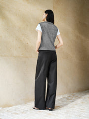 Women's Casual High-Rise Self-Tie Belt Curved-Leg Pants