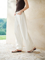 Women's Casual High-Rise Self-Tie Belt Curved-Leg Pants