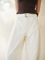 Women's Casual High-Rise Self-Tie Belt Curved-Leg Pants