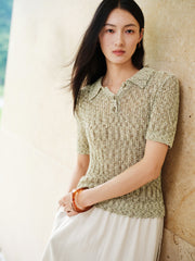 Women's Commuter Openwork Short-Sleeve Knit Polo