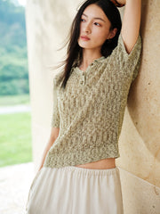 Women's Commuter Openwork Short-Sleeve Knit Polo