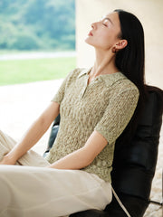 Women's Commuter Openwork Short-Sleeve Knit Polo