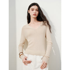 Women's Elegant V-Neck Acetate-Wool Knit Pullover