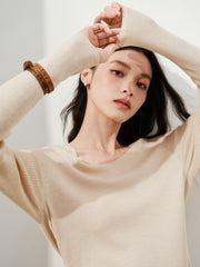 Women's Elegant V-Neck Acetate-Wool Knit Pullover