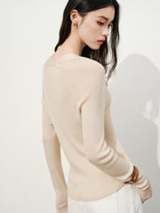 Women's Elegant V-Neck Acetate-Wool Knit Pullover