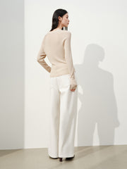 Women's Elegant V-Neck Acetate-Wool Knit Pullover