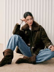 Women's Vintage Goose Down Jacket with Detachable Fur Collar
