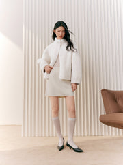 Women's Graceful Pure Wool High-Neck Faux Fur Coat