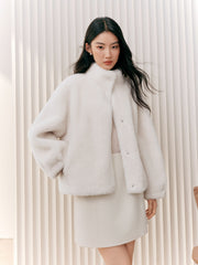 Women's Graceful Pure Wool High-Neck Faux Fur Coat