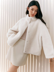 Women's Graceful Pure Wool High-Neck Faux Fur Coat