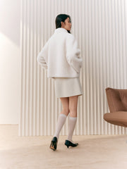 Women's Graceful Pure Wool High-Neck Faux Fur Coat