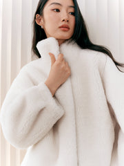 Women's Graceful Pure Wool High-Neck Faux Fur Coat