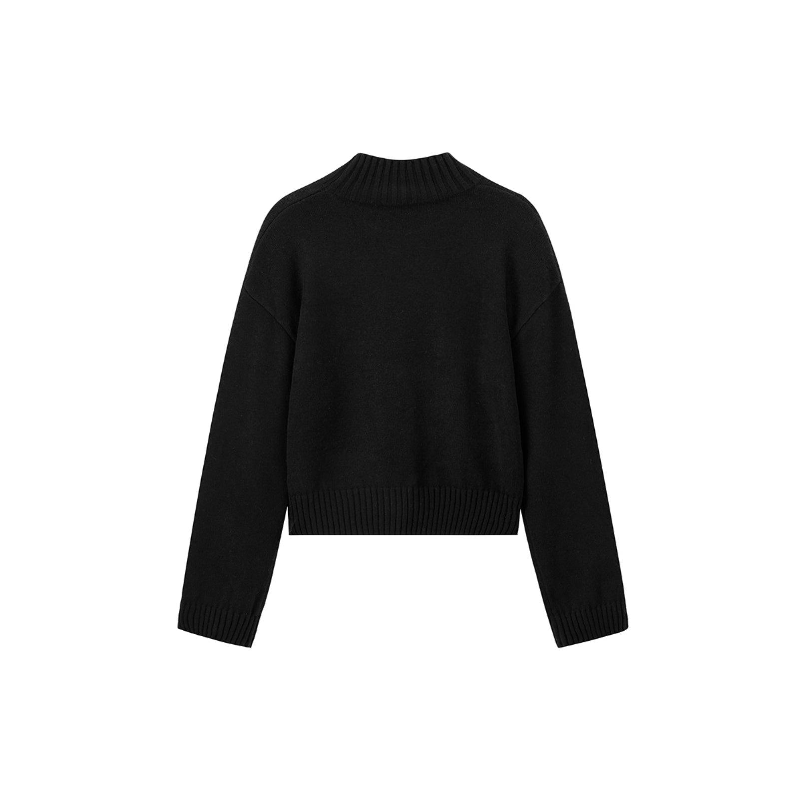 Women's Black Mock Neck Embroideried Pullover