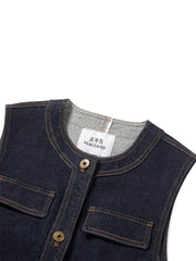 Women's Sleeveless Denim Vest with Contrast Stitching