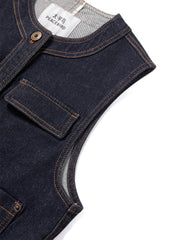 Women's Sleeveless Denim Vest with Contrast Stitching
