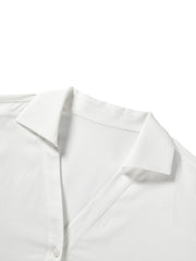 Women's Minimal Linen-Blend V-Neck Pullover Shirt